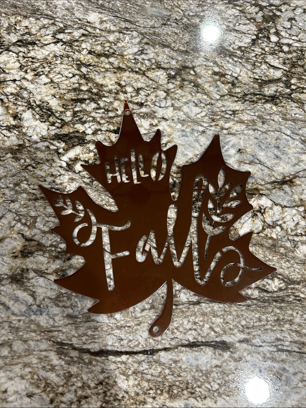 Hello Fall Leaf Metal Wall Decor - Rust Brown